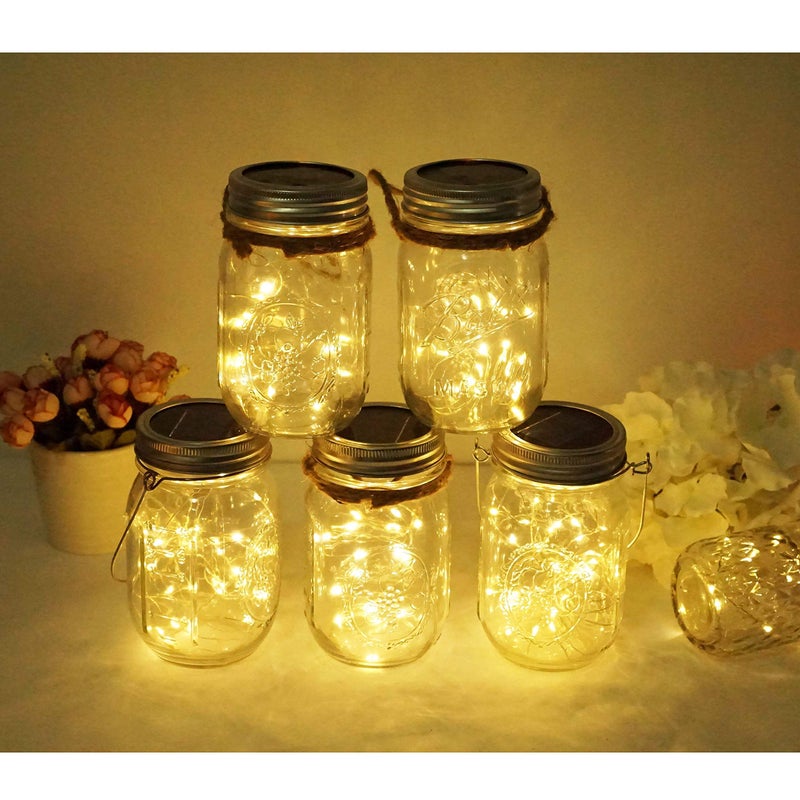 LoveNite Solar Mason Jar Lid Lights, 10 Pack 30 LED Waterproof Firefly Fairy Lights with Hangers(No Jars), Outdoor Starry String Lights for Patio Yard Garden Wedding Lantern Decor (Warm White) - Image 2